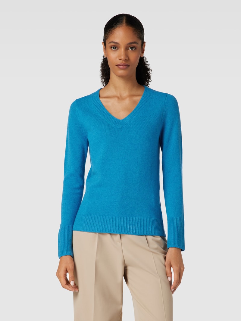 Strickpullover aus Wolle mit V-Ausschnitt in blau