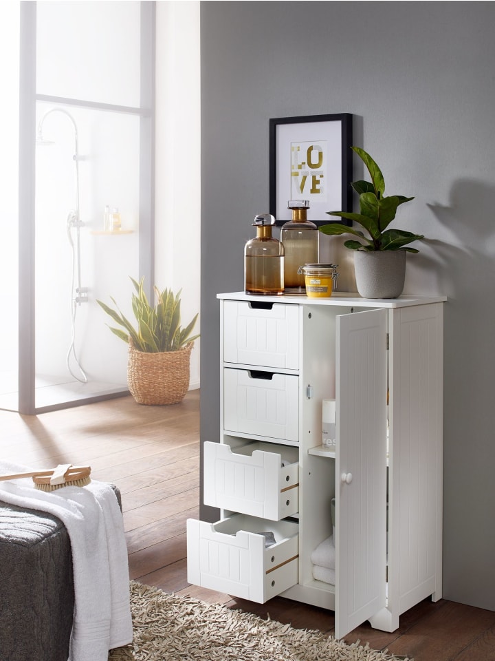 KADIMA DESIGN Design Badschrank PATTI Landhaus-Stil MDF-Holz 56 x 83 x 30 cm weiß günstig kaufen onesize