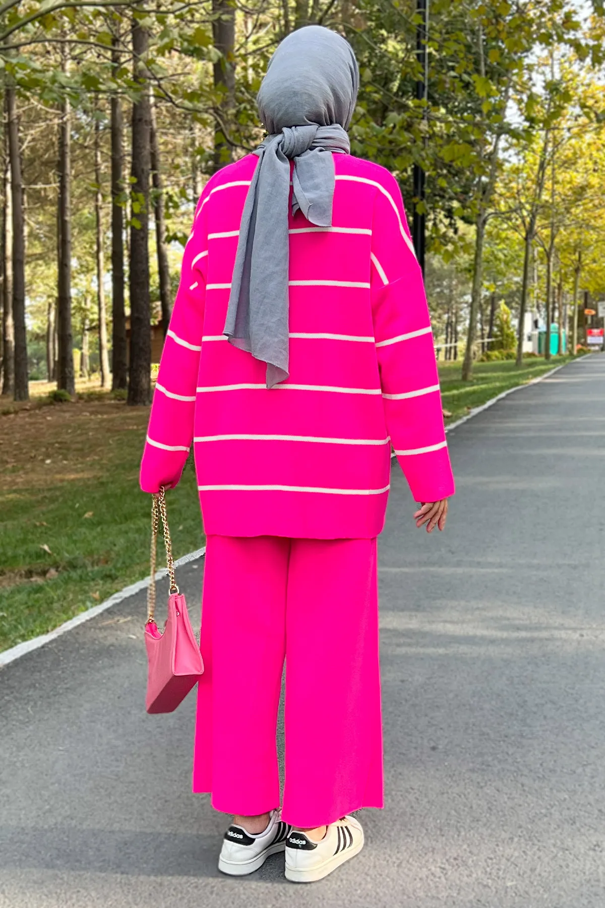 Tesettür Dünyası  Gestreifter Strickanzug Tsd220905 Fuchsia