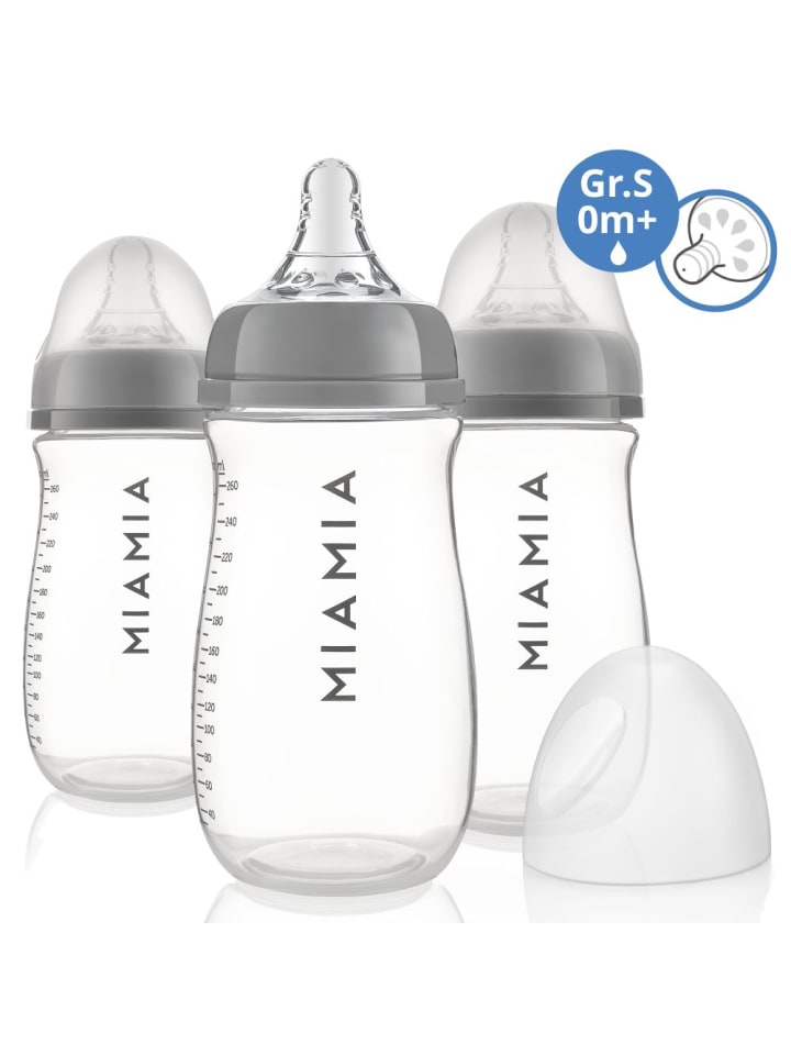 MiaMia PP-Flasche 3er Pack 260 ml   Silikon-Trinksauger in grau günstig kaufen onesize