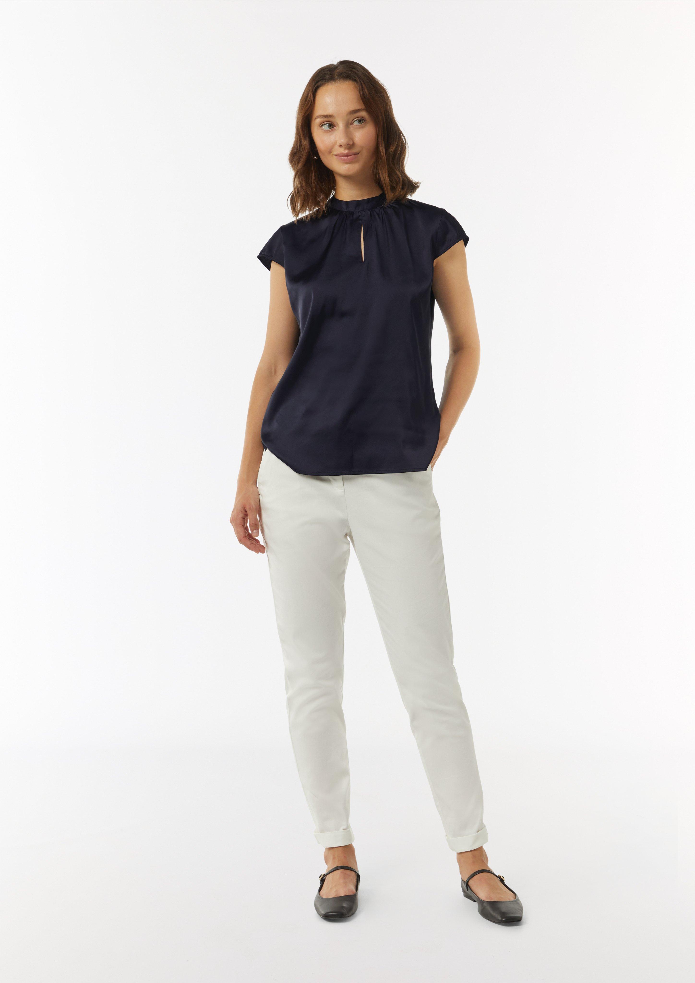 Satin-Bluse mit Kappärmeln und Raffung - navy