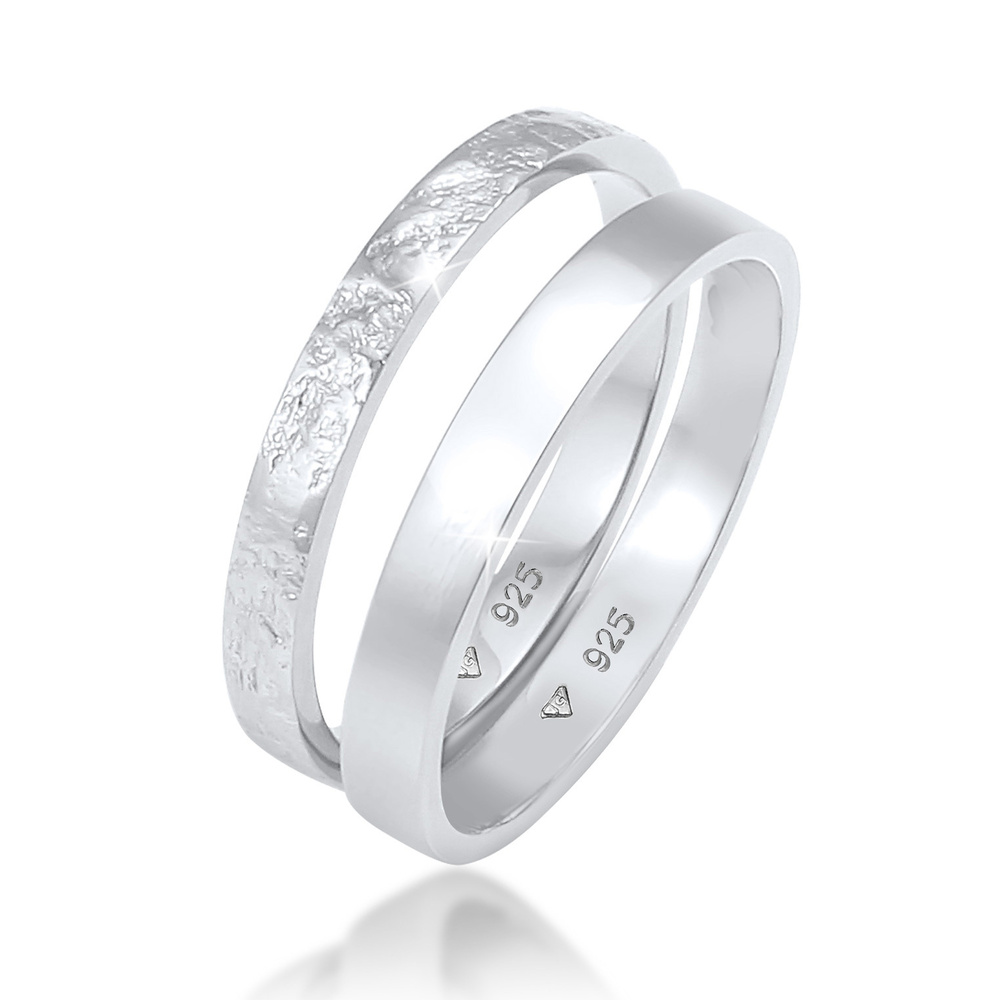 Elli Elli Bague Femmes Ensemble Basique Look Martelé Combinable en Argent Sterling 925 Bague