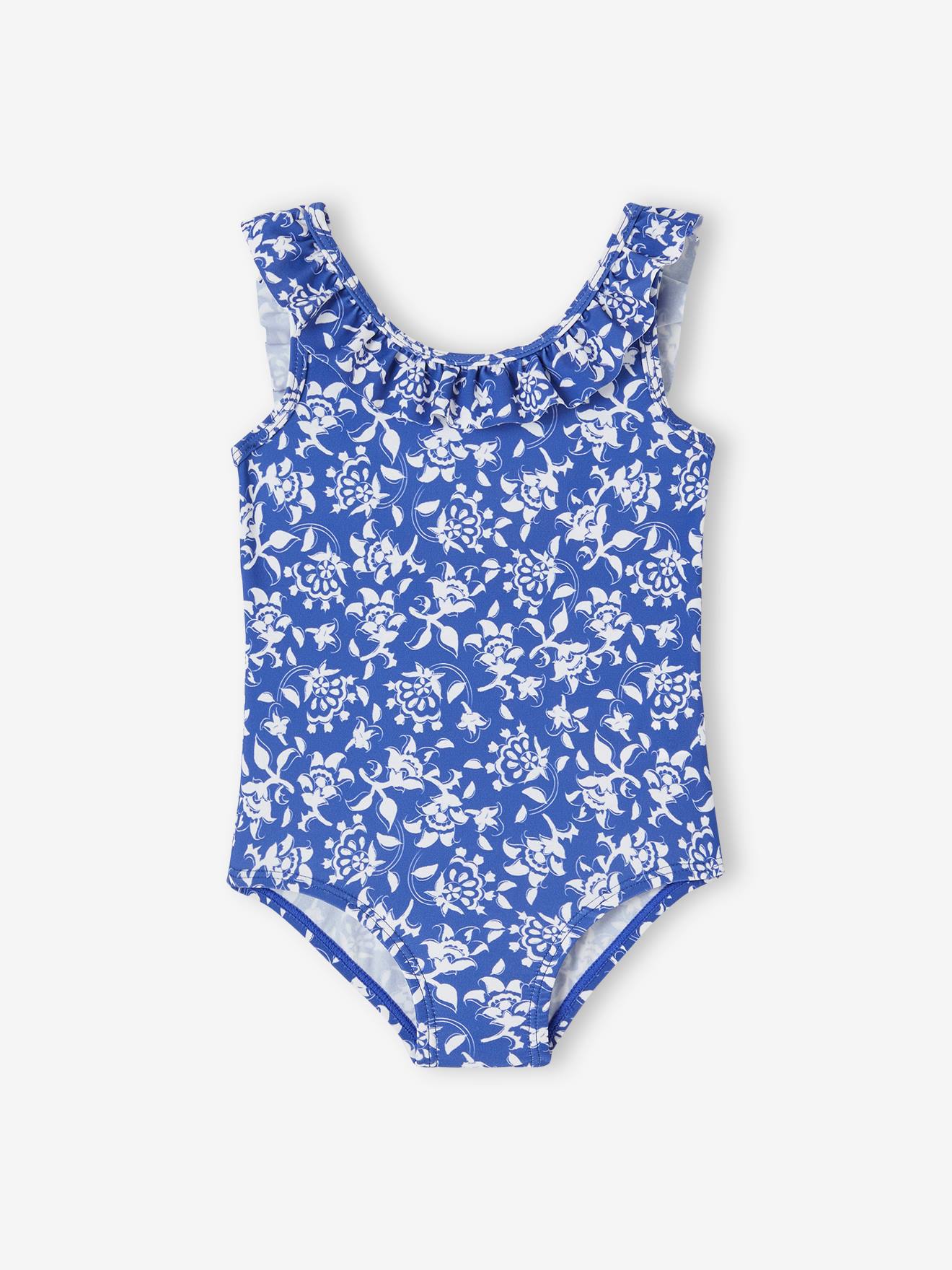 Vertbaudet Capsule Bademode Team Familie: Baby Badeanzug Oeko-Tex - blau/weiß geblümt
