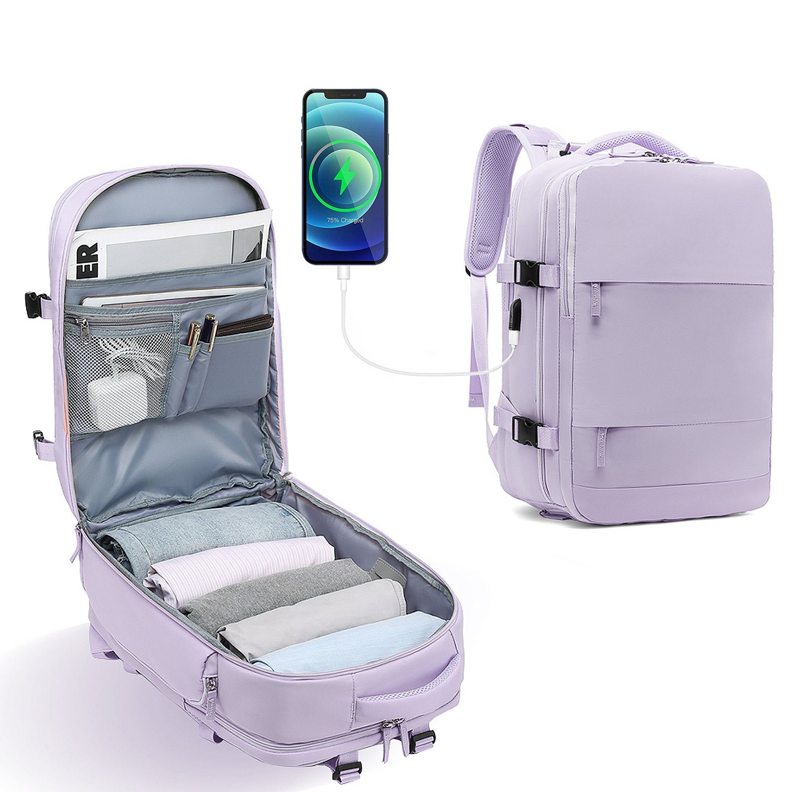 TAN.TOMI Reiserucksack 45L Reiserucksack, Handgepäck Rucksack, Lässiger Tagesrucksack, Wasserdichter Reiserucksack mit USB Ladeanschluss Schuhfach