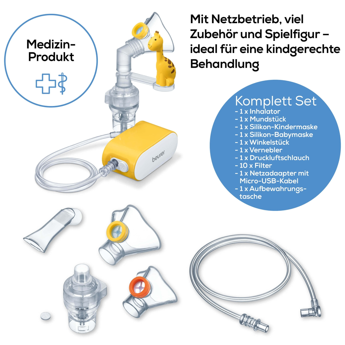 Beurer Inhalator IH 58 Kids-Kinder Inhalator mit Kompressor-Drucklufttechnologie - klein & ideal auf Reisen