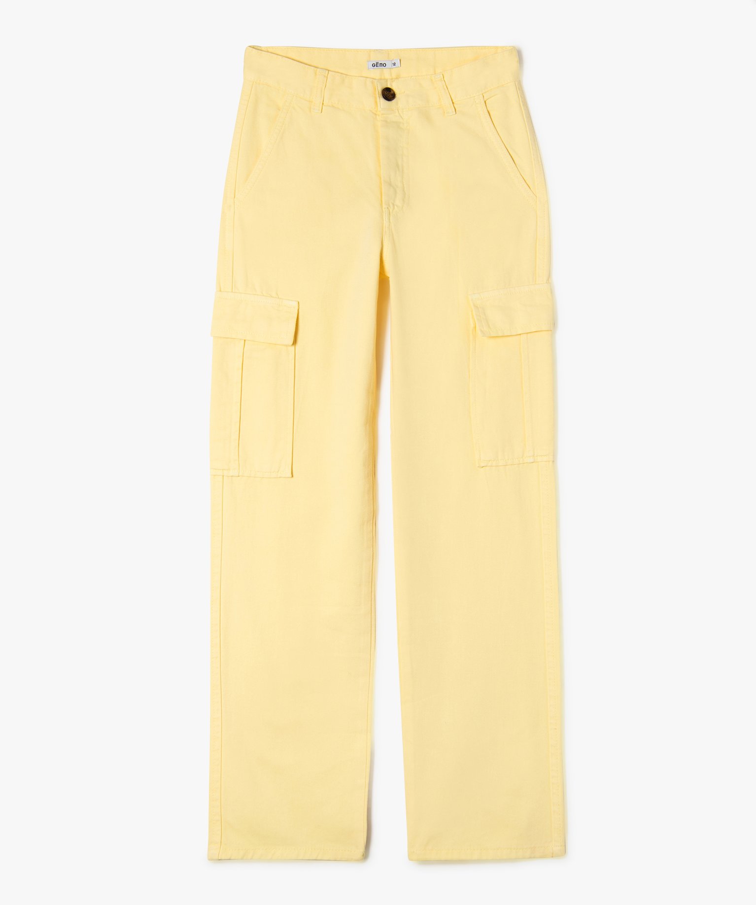 Pantalon cargo en toile de coton fille jaune | GEMO