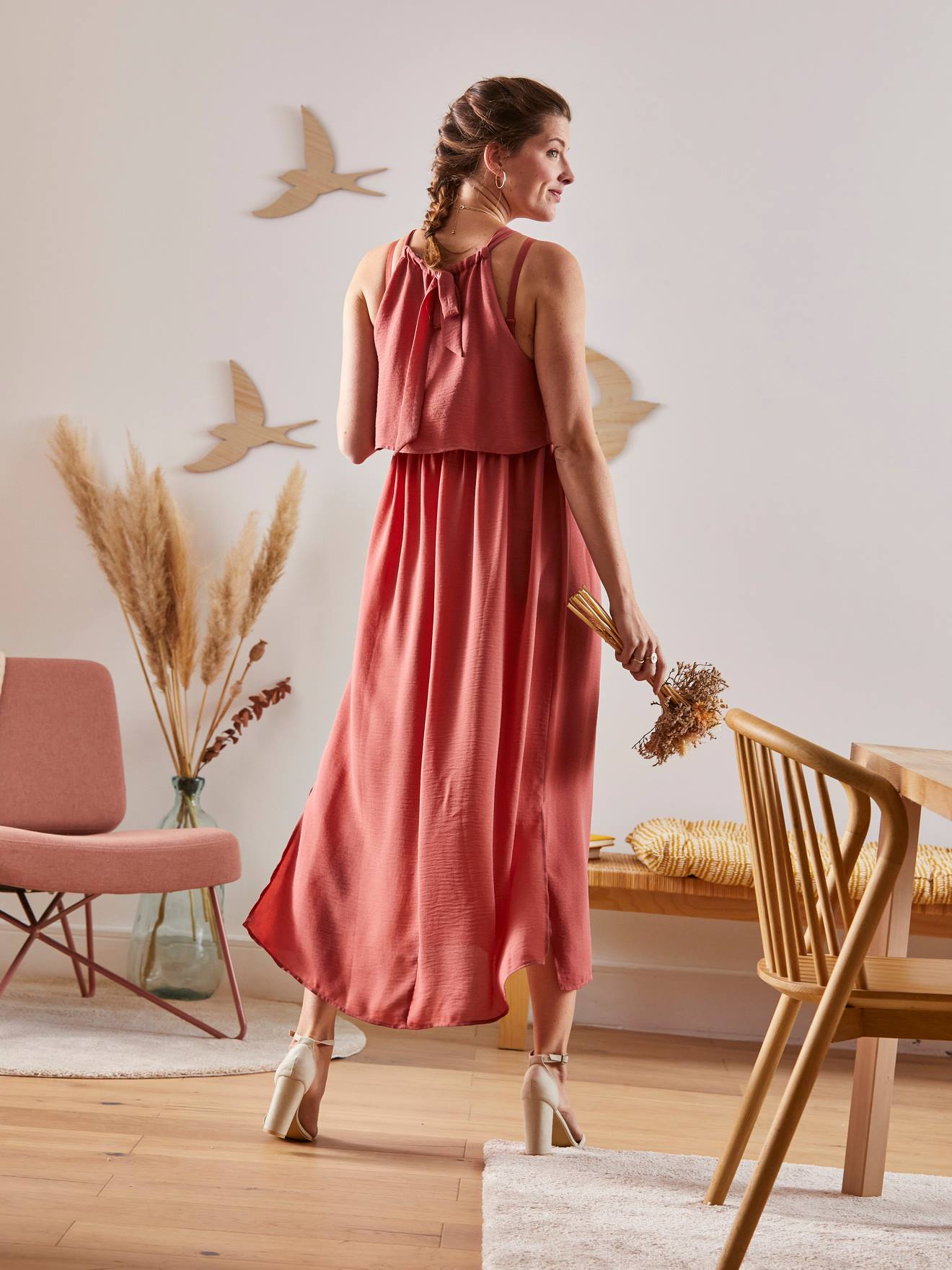 Robe longue sans manches grossesse et allaitement marron