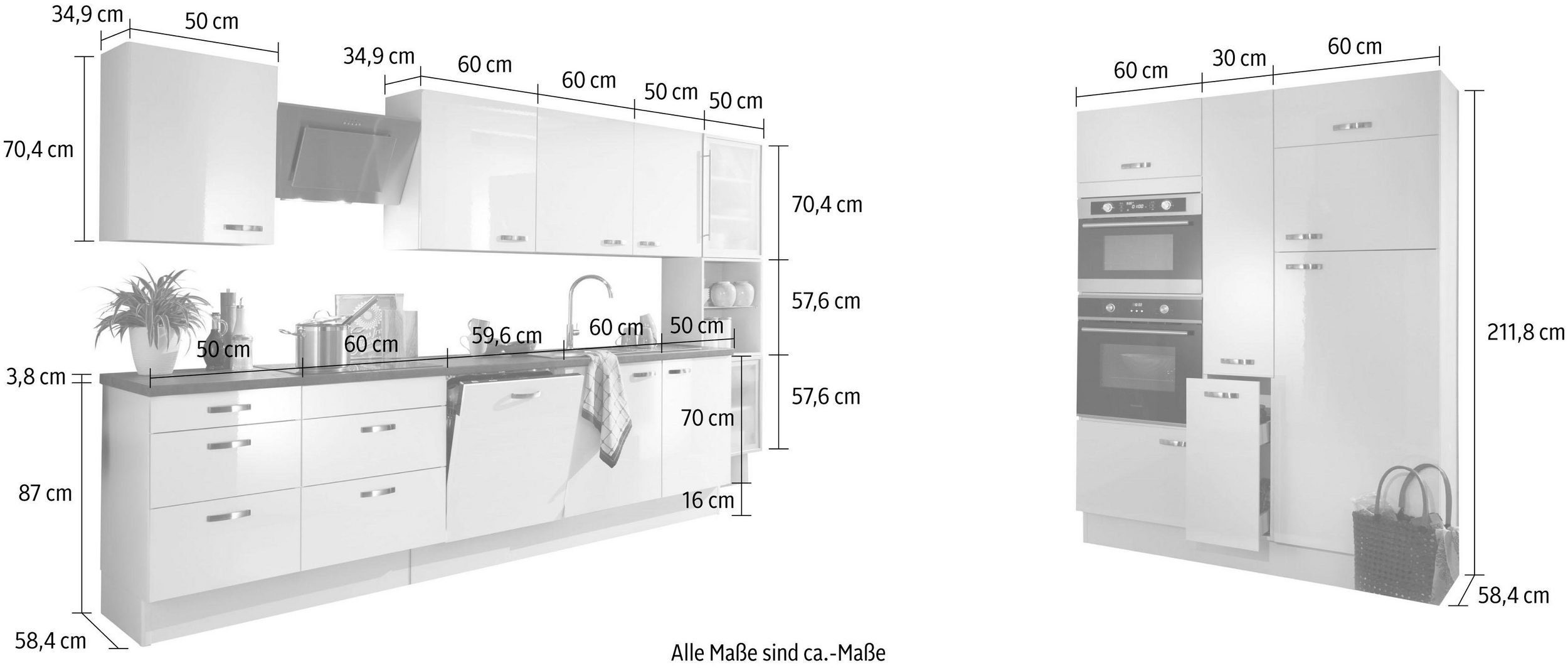 OPTIFIT Küchenzeile Cara, mit Vollauszügen und Soft-Close-Funktion, Breite 480 cm