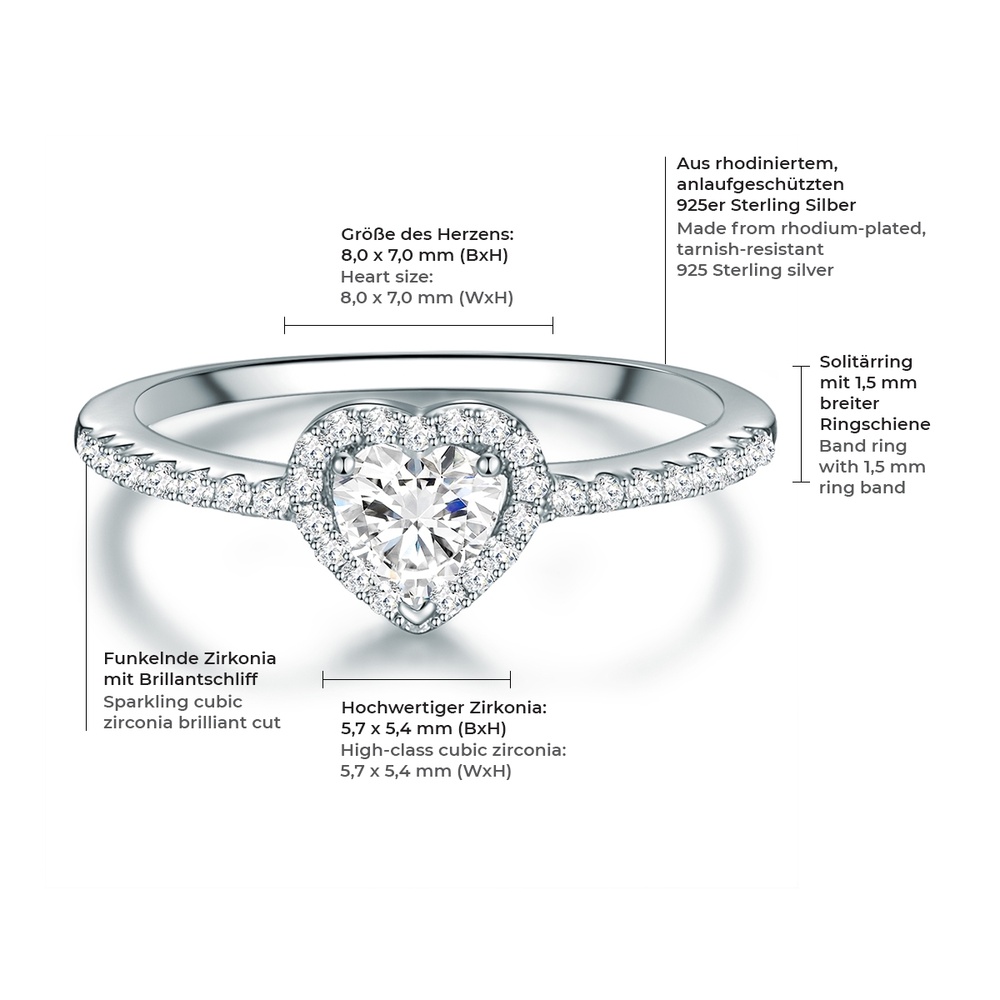 Trilani Bague en argent Coeur Argent sterling Oxyde de zirconium (CZ) en Argent Bague