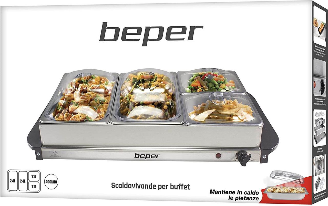 beper BEPER P101TEM001 Buffetwärmer aus Stahl/Kunststoff Grau metallic Essenswärmer Warmhalter Chafing Dish