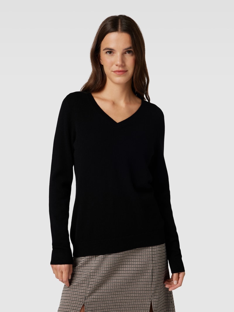 Strickpullover aus Kaschmir mit V-Ausschnitt in schwarz