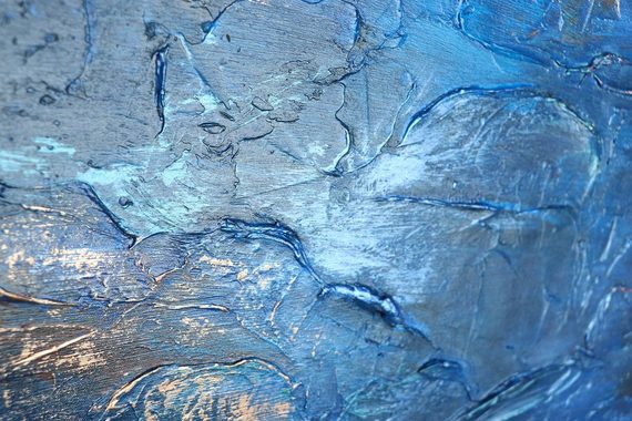 YS-Art Gemälde Marine II, Abstrakte Bilder, Vertikales Leinwand Bild Handgemalt Blau Gold Abstrakt