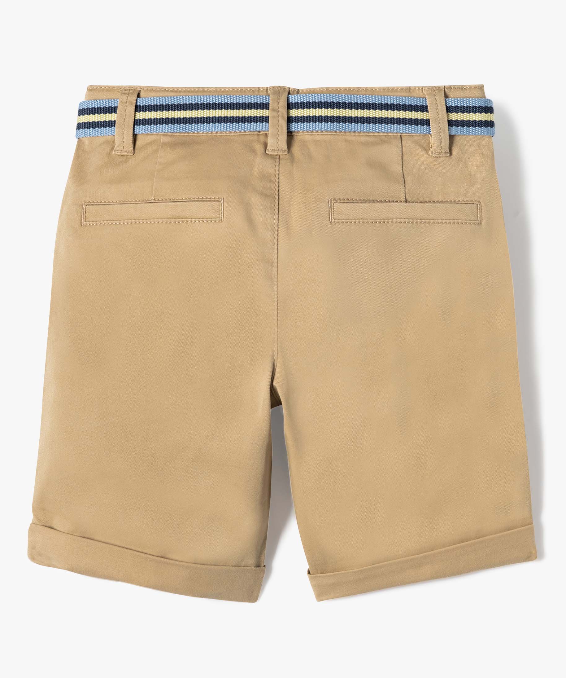 Bermuda Garçon en toile avec revers et ceinture tricolore beige | GEMO