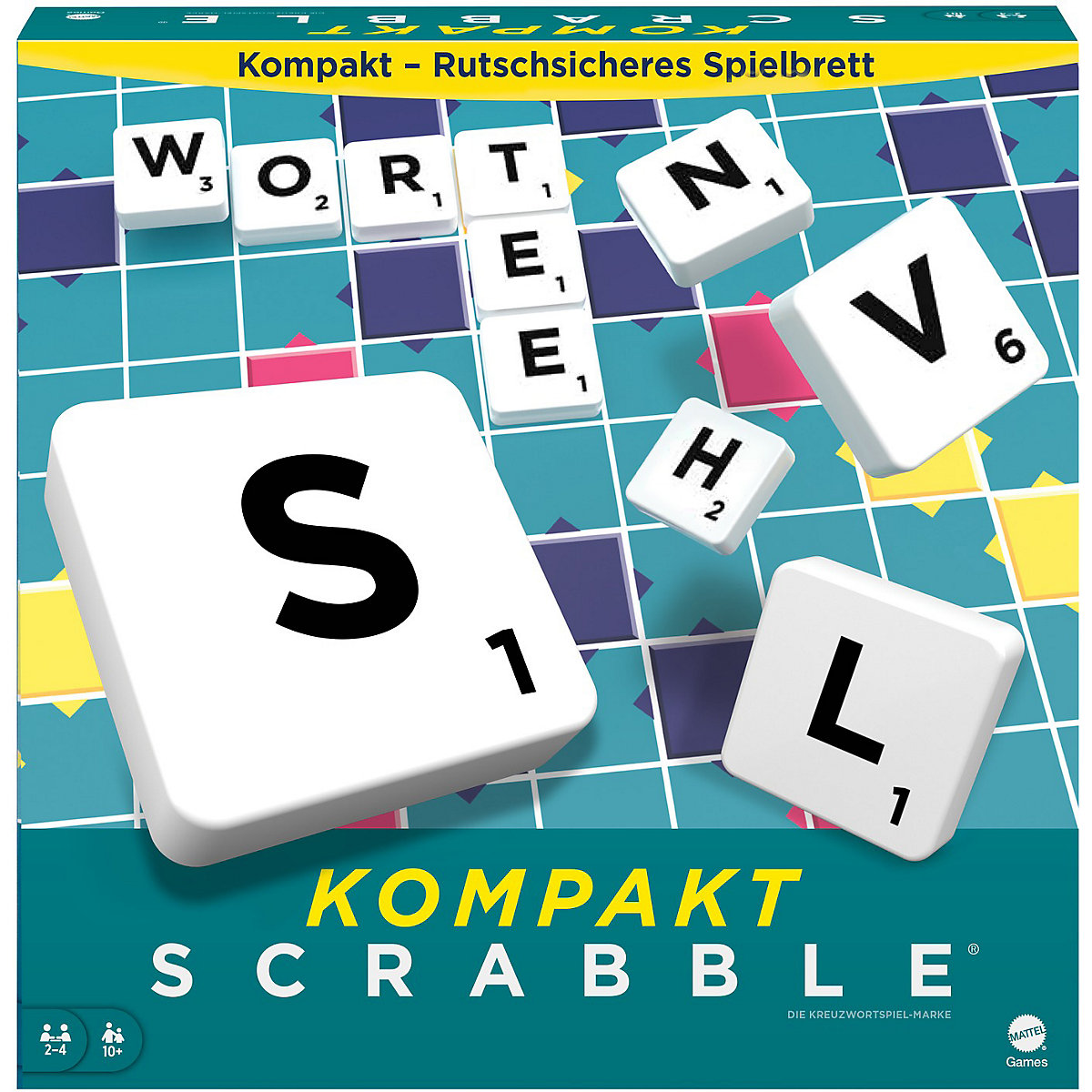 Mattel Games Scrabble Kompakt, Gesellschaftsspiel, Brettspiel, Reisespiel