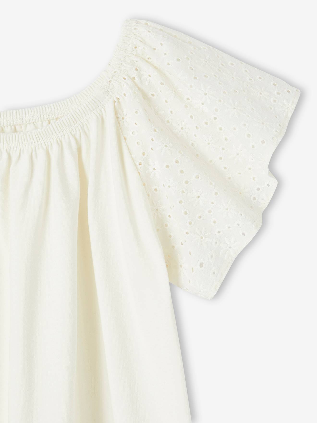 Vertbaudet Mädchen T-Shirt mit Lochstickerei Oeko-Tex - wollweiß