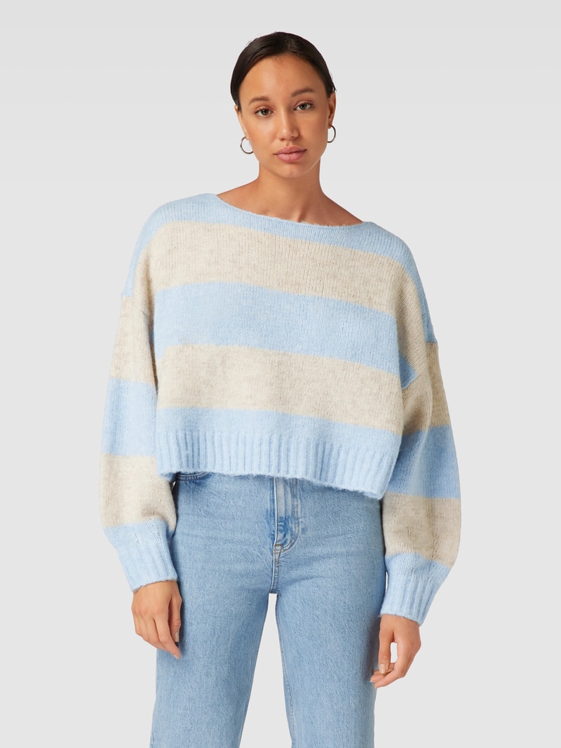 Strickpullover mit Blockstreifen Modell 'AYA' in hellblau