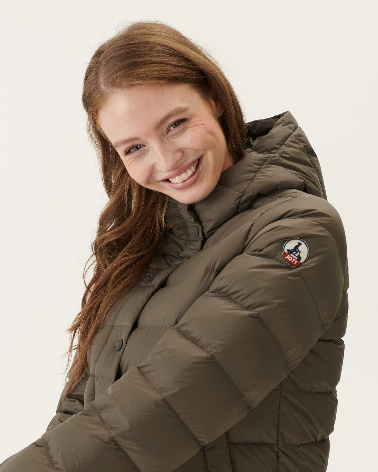 Doudoune droite à capuche Taupe Jane