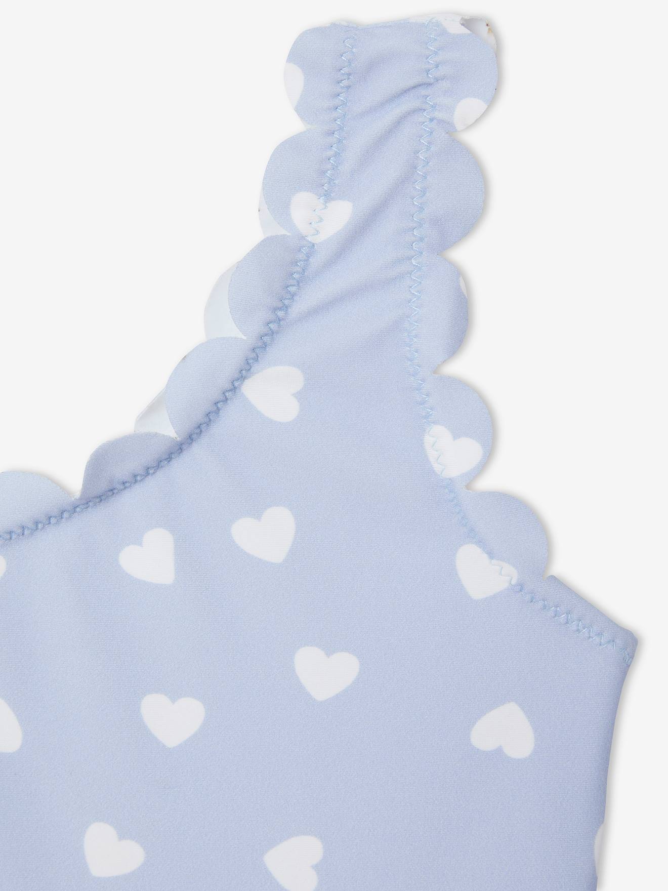 Maillot de bain 1 pièce fille cœurs + chouchou bleu clair