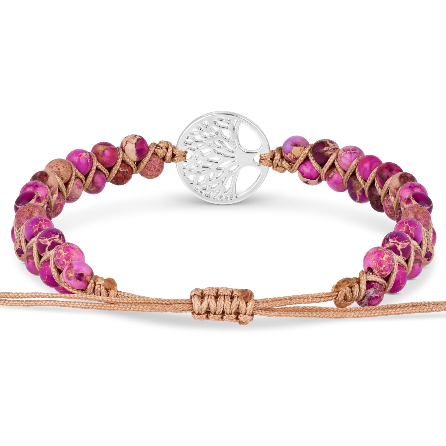 Yoga Armband - Jaspis Edelstein Perlen Rosa mit Lebensbaum Anhänger