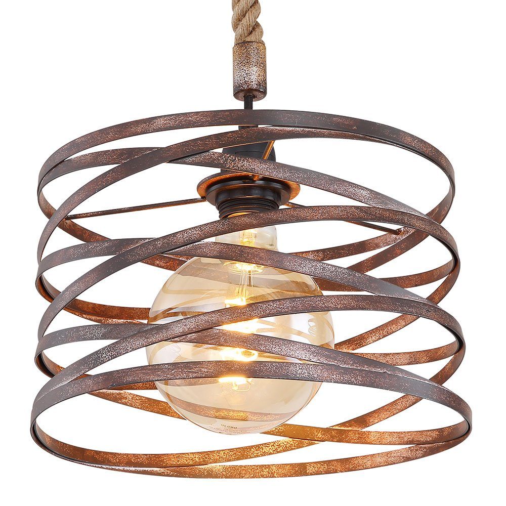 etc-shop Hängeleuchte, Leuchtmittel nicht inklusive, Hanfseil Pendelleuchte Retro Vintage Wohnzimmer Lampe Industrie