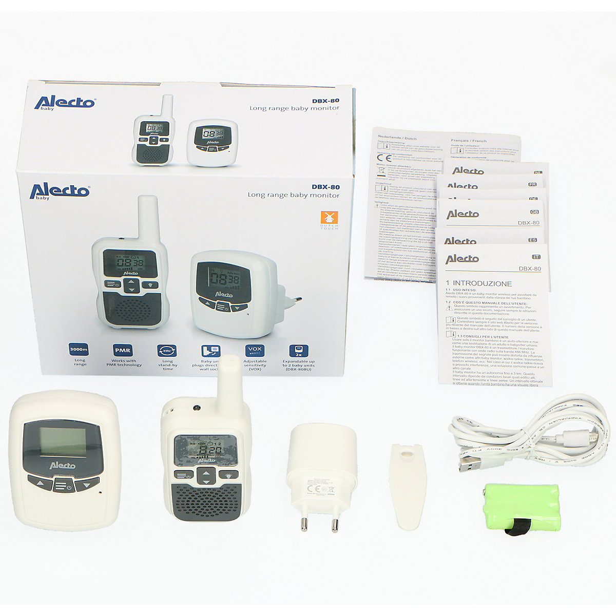 DBX-80 - Babyphone mit Reichweite von bis zu 3.000 Metern, weiß/anthrazit