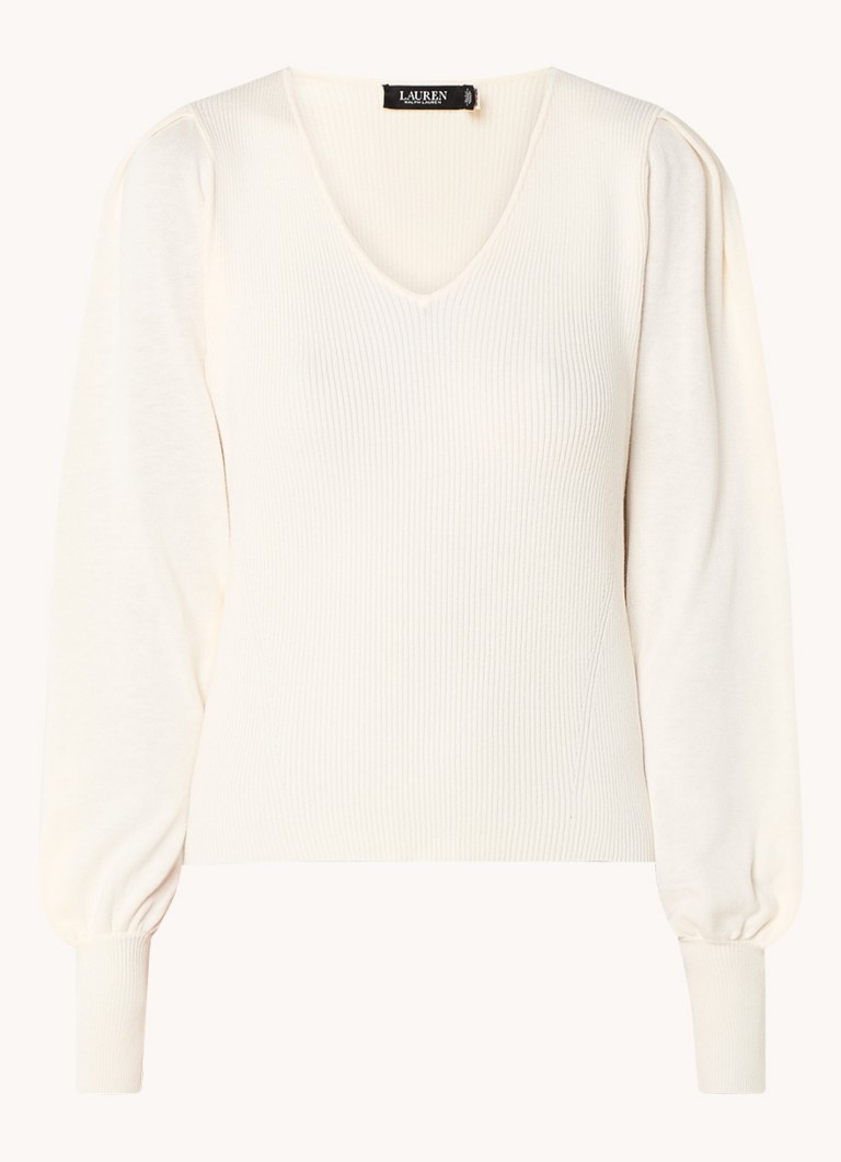 Ralph Lauren Rib-knit top with balloon sleeves and V-neck