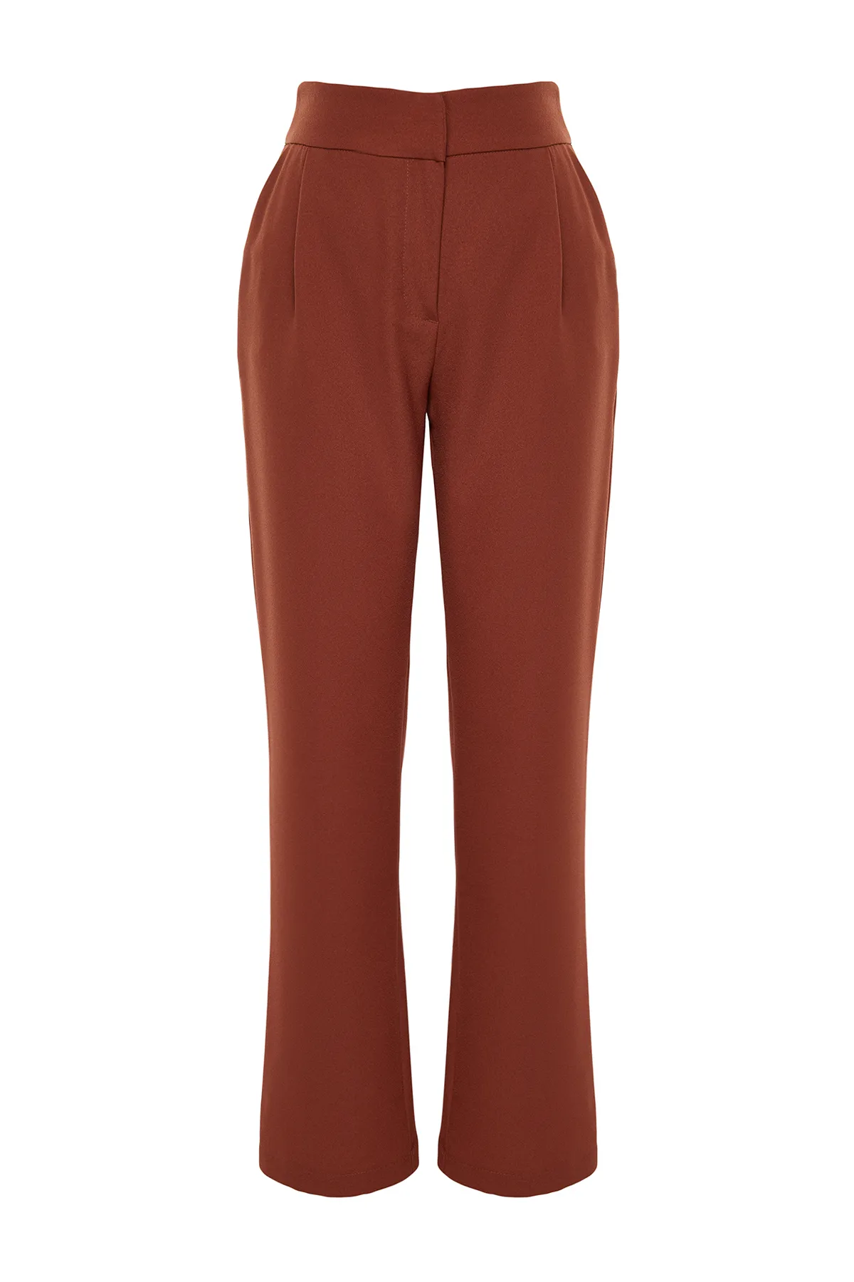 Trendyol Collection  Dunkelbraune gerade/gerade geschnittene plissierte Webhose TWOSS19WX0017
