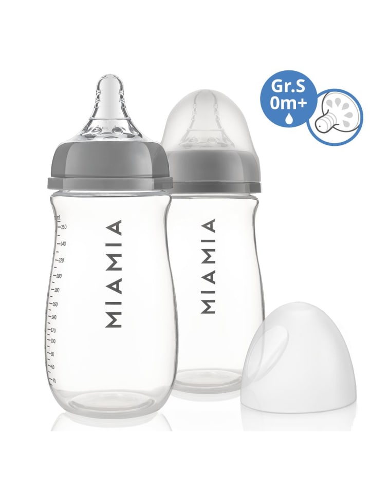 MiaMia PP-Flasche 2er Pack 260 ml   Silikon-Trinksauger in grau günstig kaufen onesize