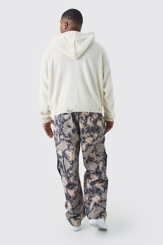Plus lockere Cargo-Hose mit verpixeltem Camouflage-Print