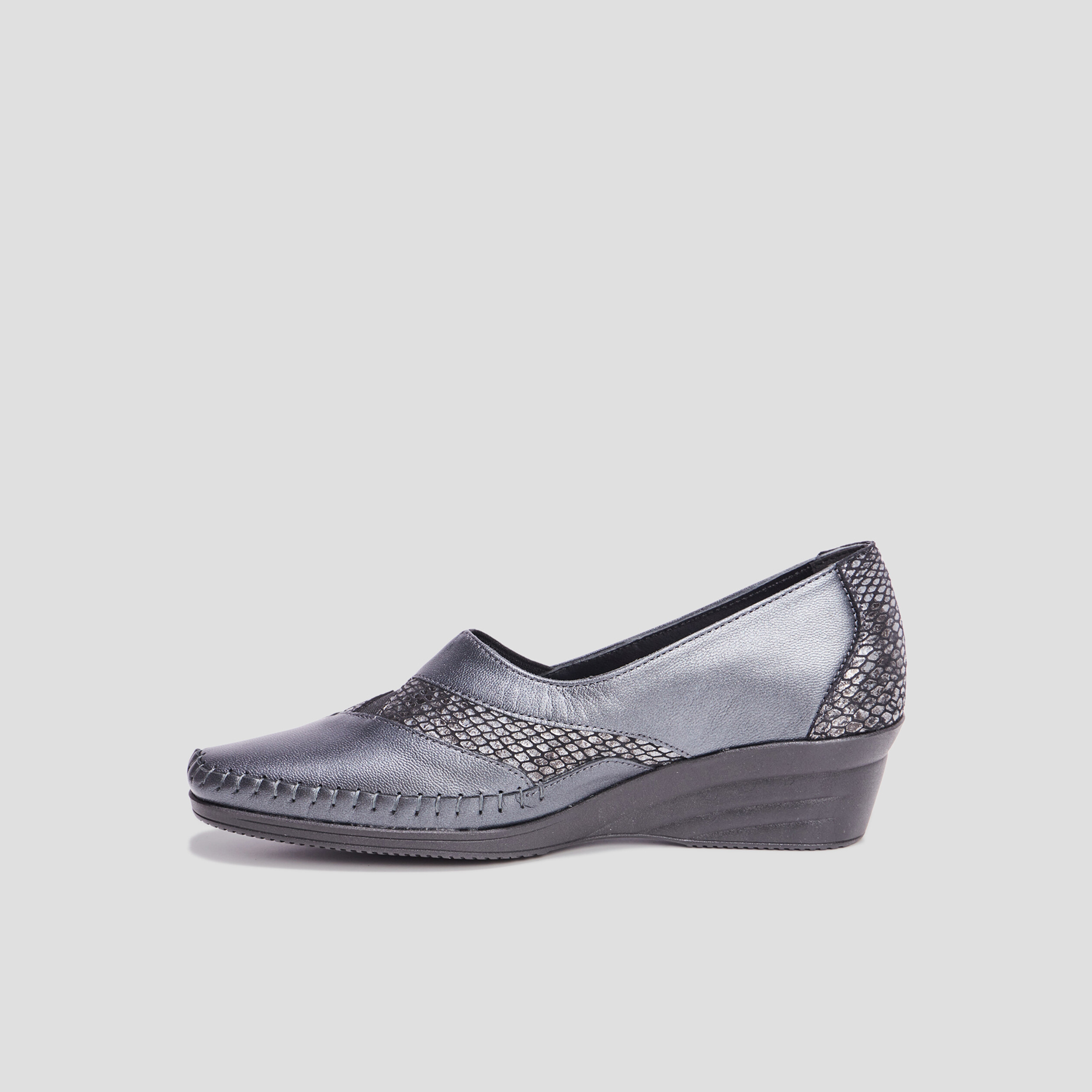 Mocassins compensés en cuir gris foncé femme | La Halle