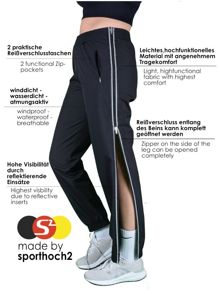 sporthoch2 Funktionshose Sporthose HOSE TRAINING_Outdoor für Frauen 2-Wege-Reißverschlusssystem am Bein, reflektierende Streifen am gesamten Bein