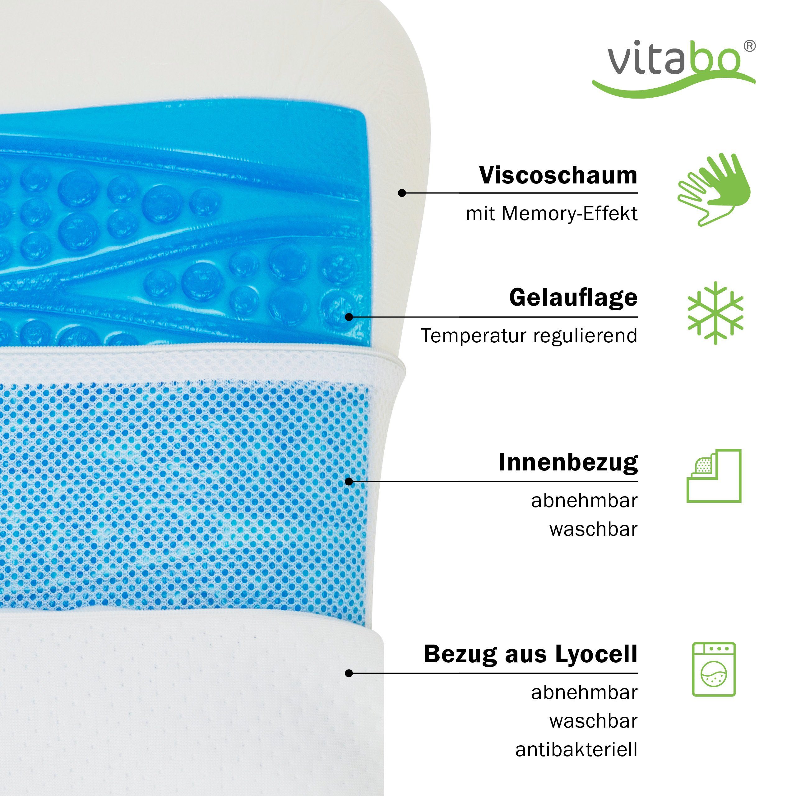 Vitabo Nackenkissen Vitabo Komfortables Kopfkissen mit kühlender Gelauflage I ergonomisches Seitenschläferkissen Nackenkissen – Viscoschaum 100% Lyocell Bezug, 1-tlg.