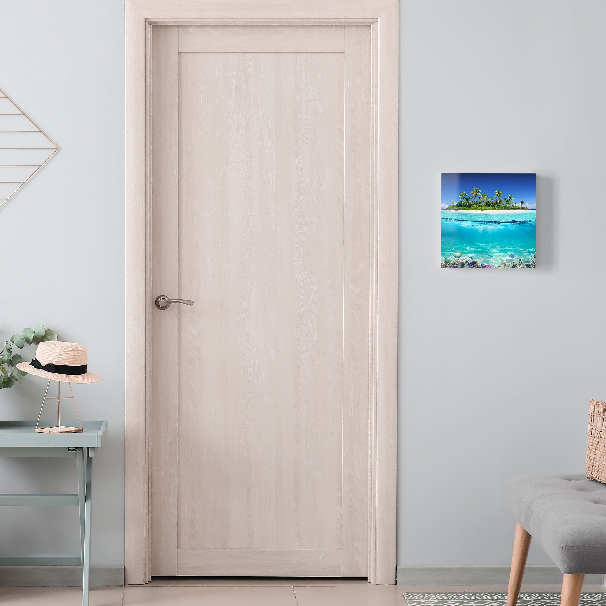 DEQORI Schlüsselkasten 'Insel im tropischen Meer', Glas Schlüsselbox modern magnetisch beschreibbar