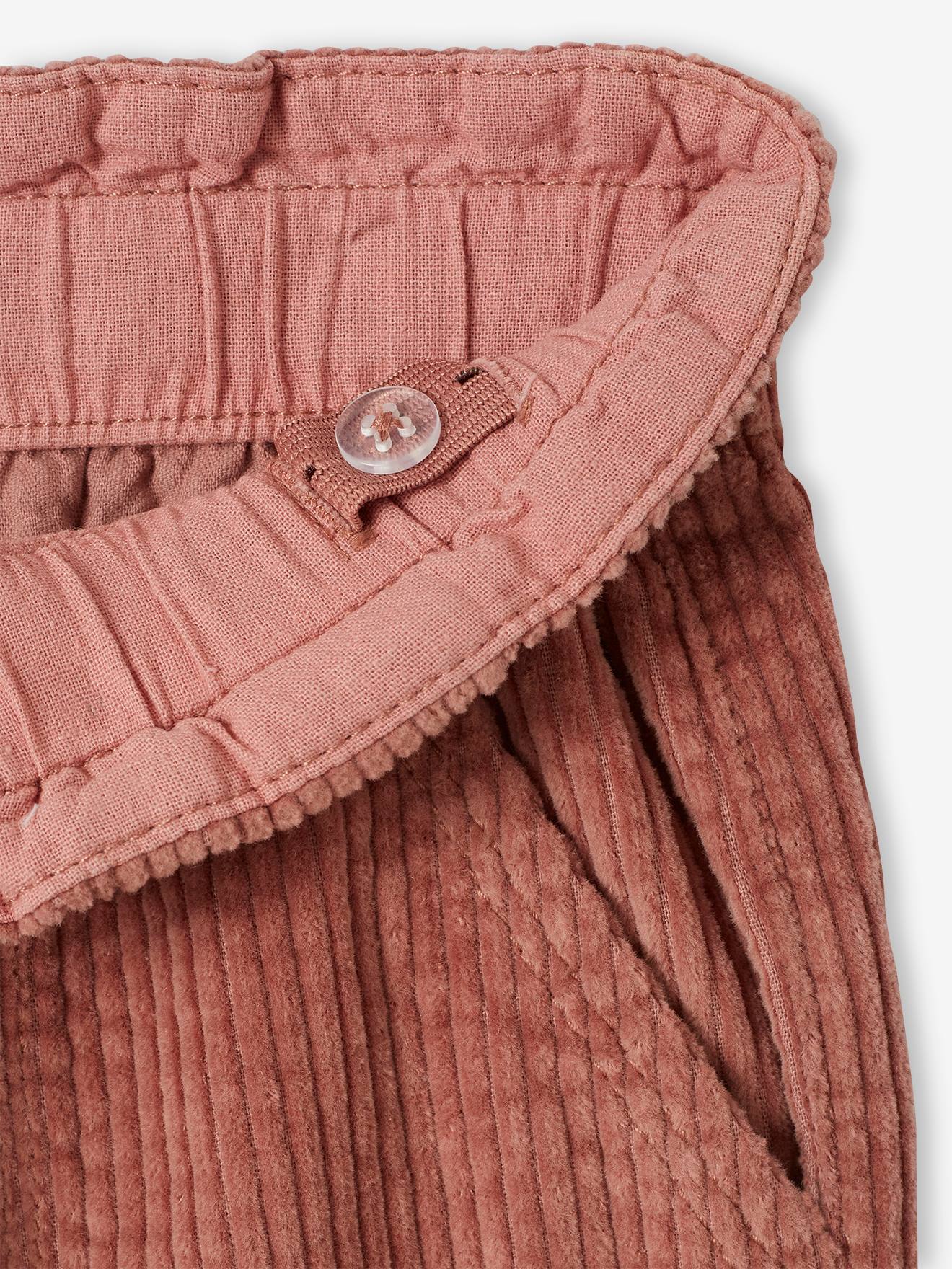 Pantalon paperbag en velours côtelé fille moutarde