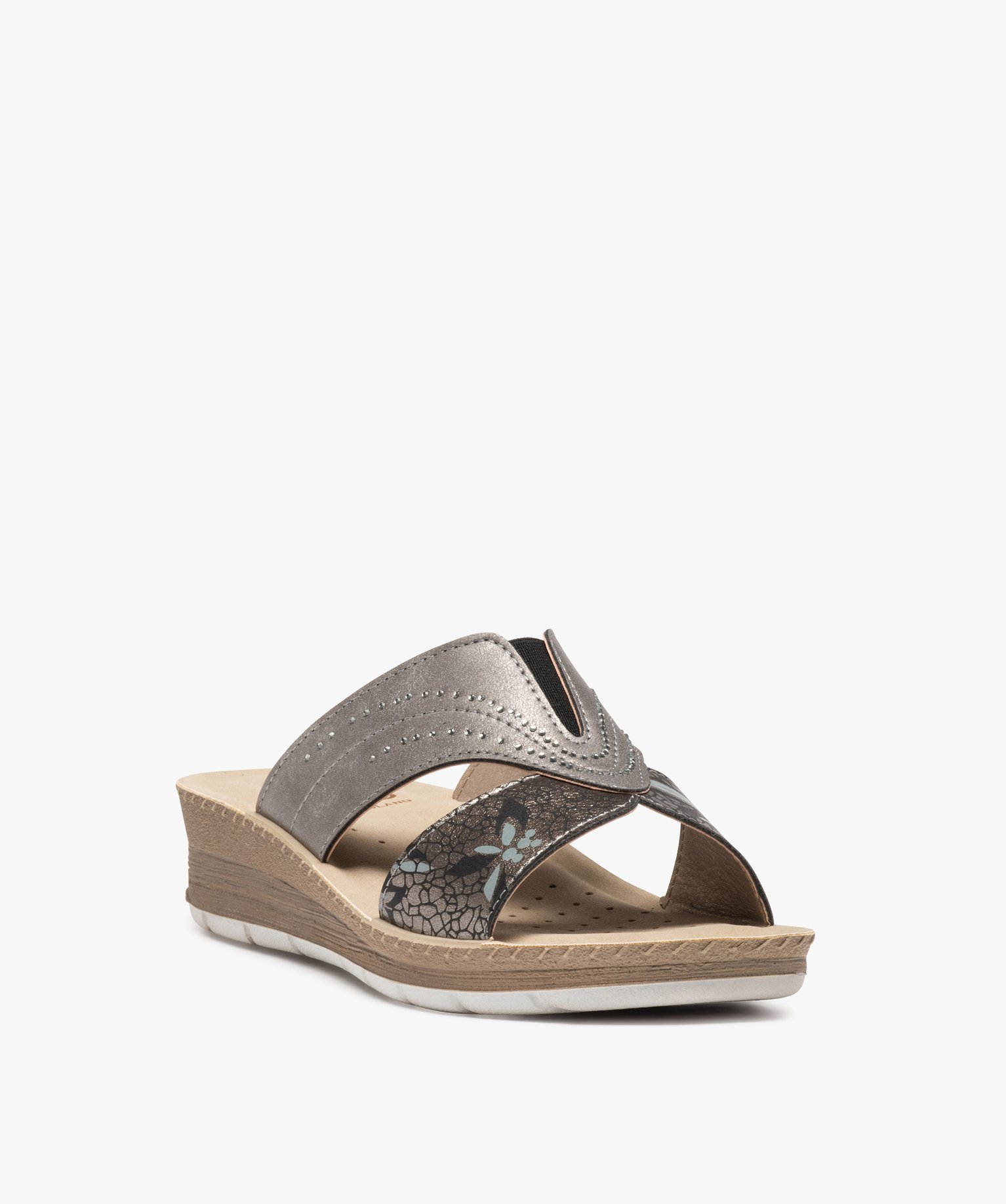 Sandales femme confort forme mule avec brides scintillantes gris | GEMO