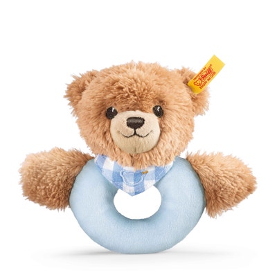 Schlaf-gut-Bär Greifling mit Rassel, 12 cm, hellblau