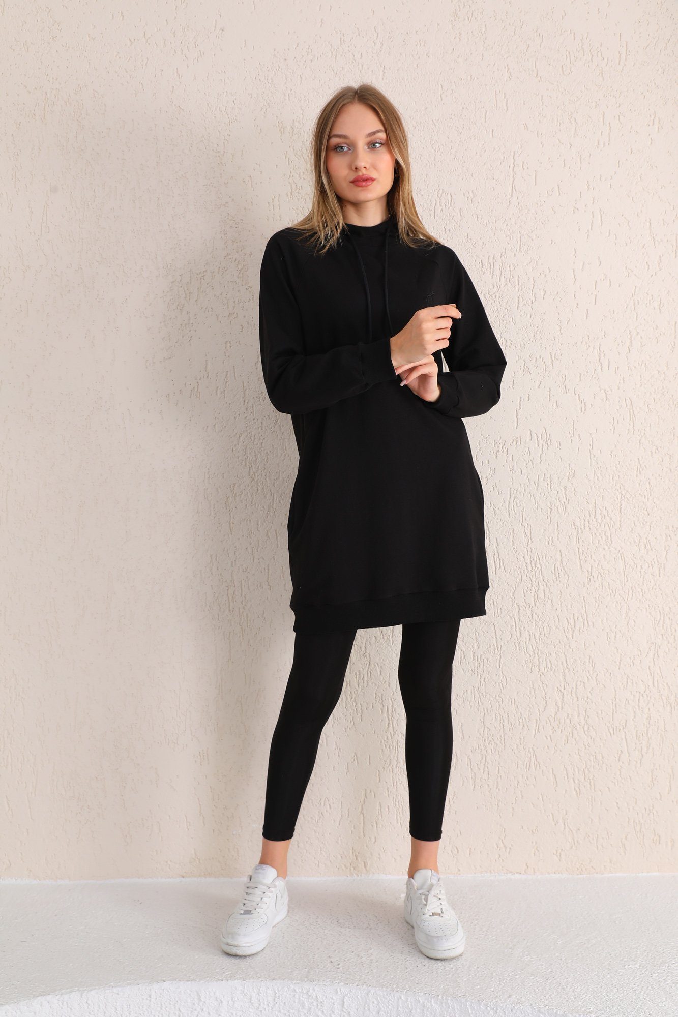 Bongual Sweatkleid Fleece Longpullover mit Kapuze