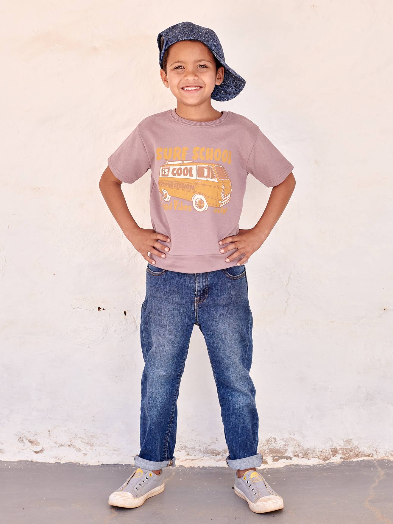 Vertbaudet Jungen T-Shirt, Van-Print - violett