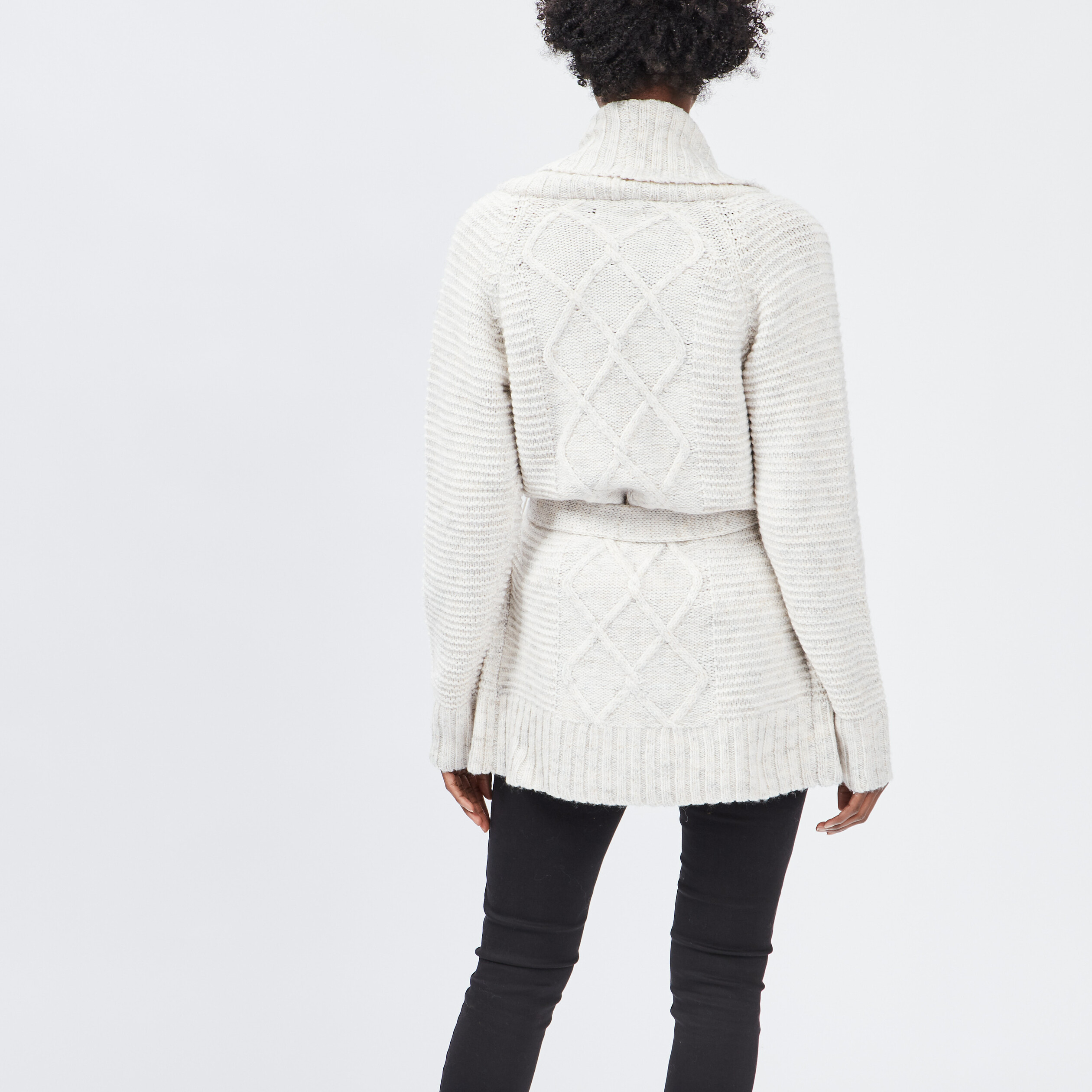 Gilet mi-long ceinturé ecru femme | La Halle