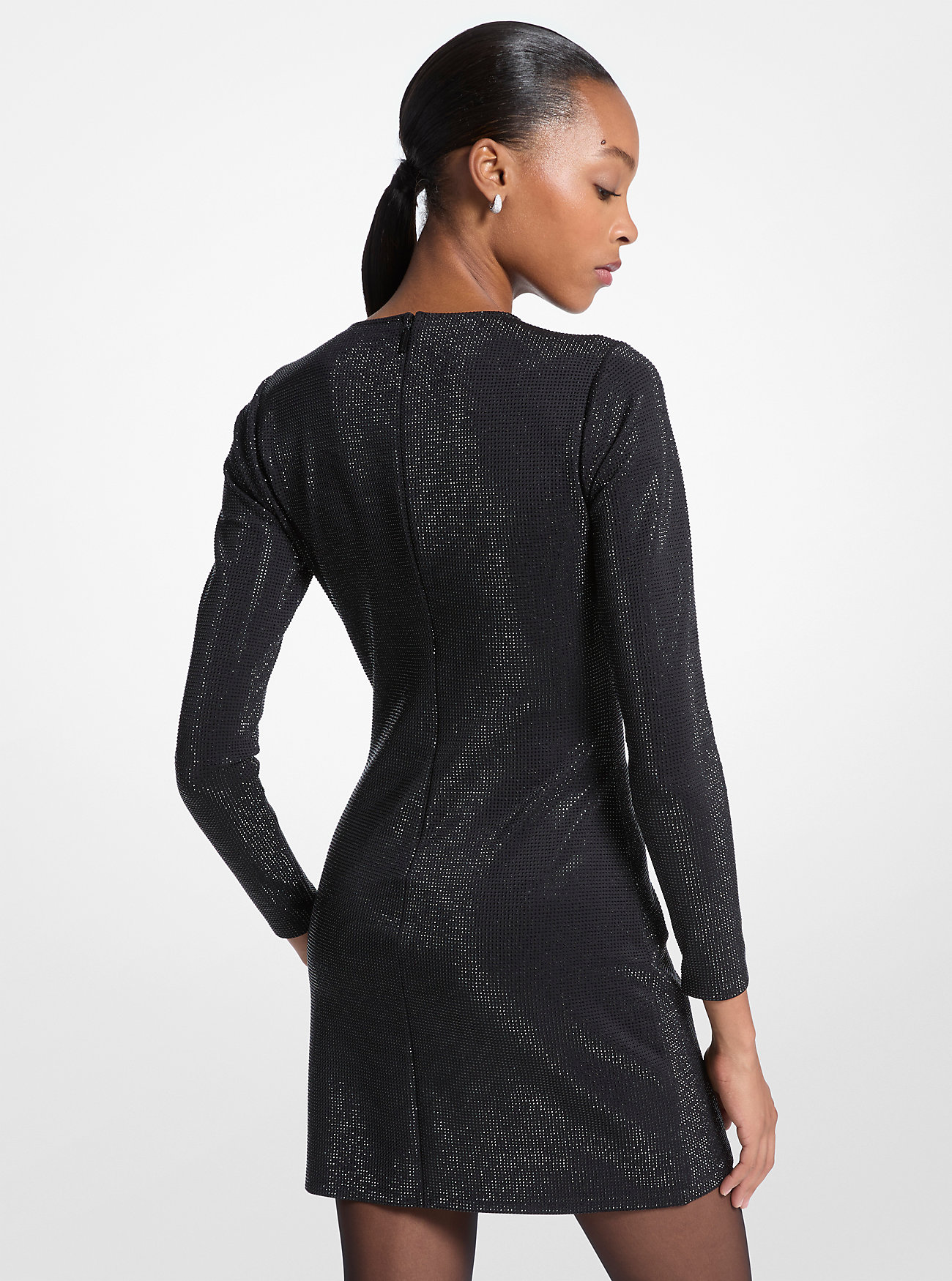 Embellished Scuba Mini Dress - BLACK