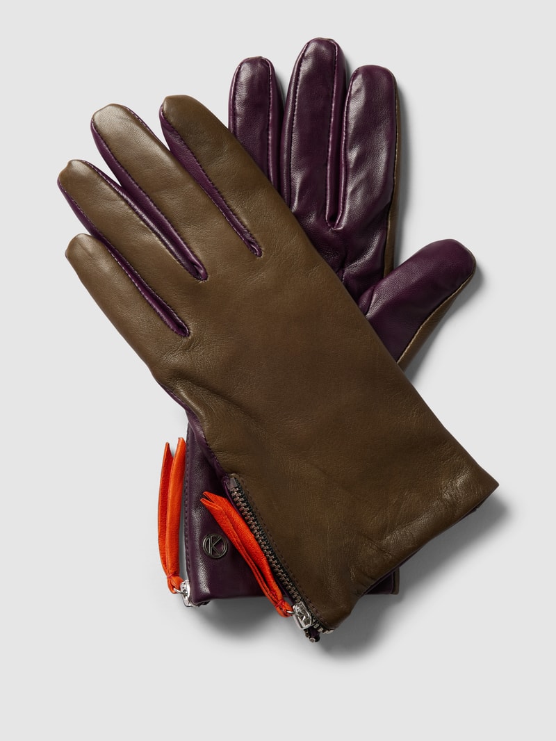 Handschuhe mit Reißverschluss Modell 'Demi' in olivgrün