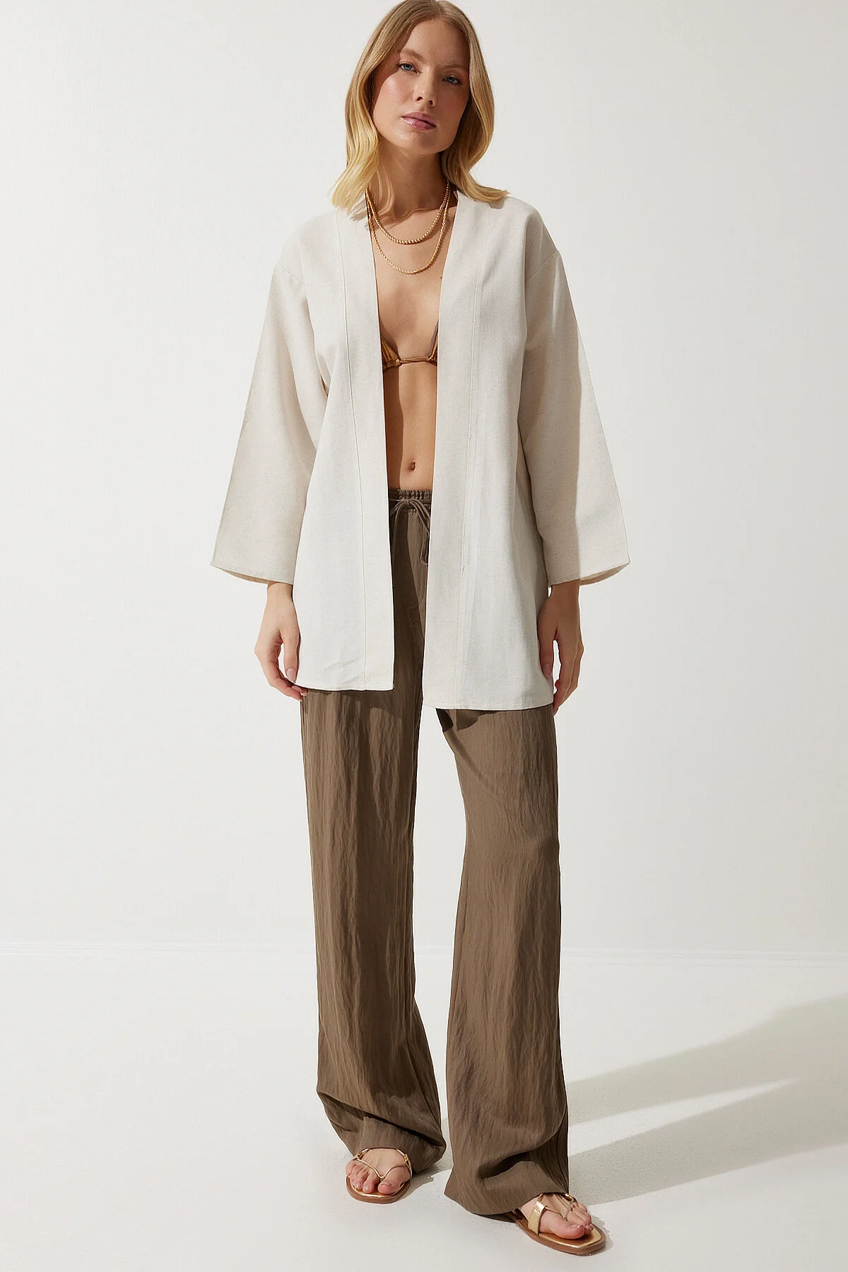 Happiness İstanbul  Kimono & Kaftan - Beige - Regular Fit