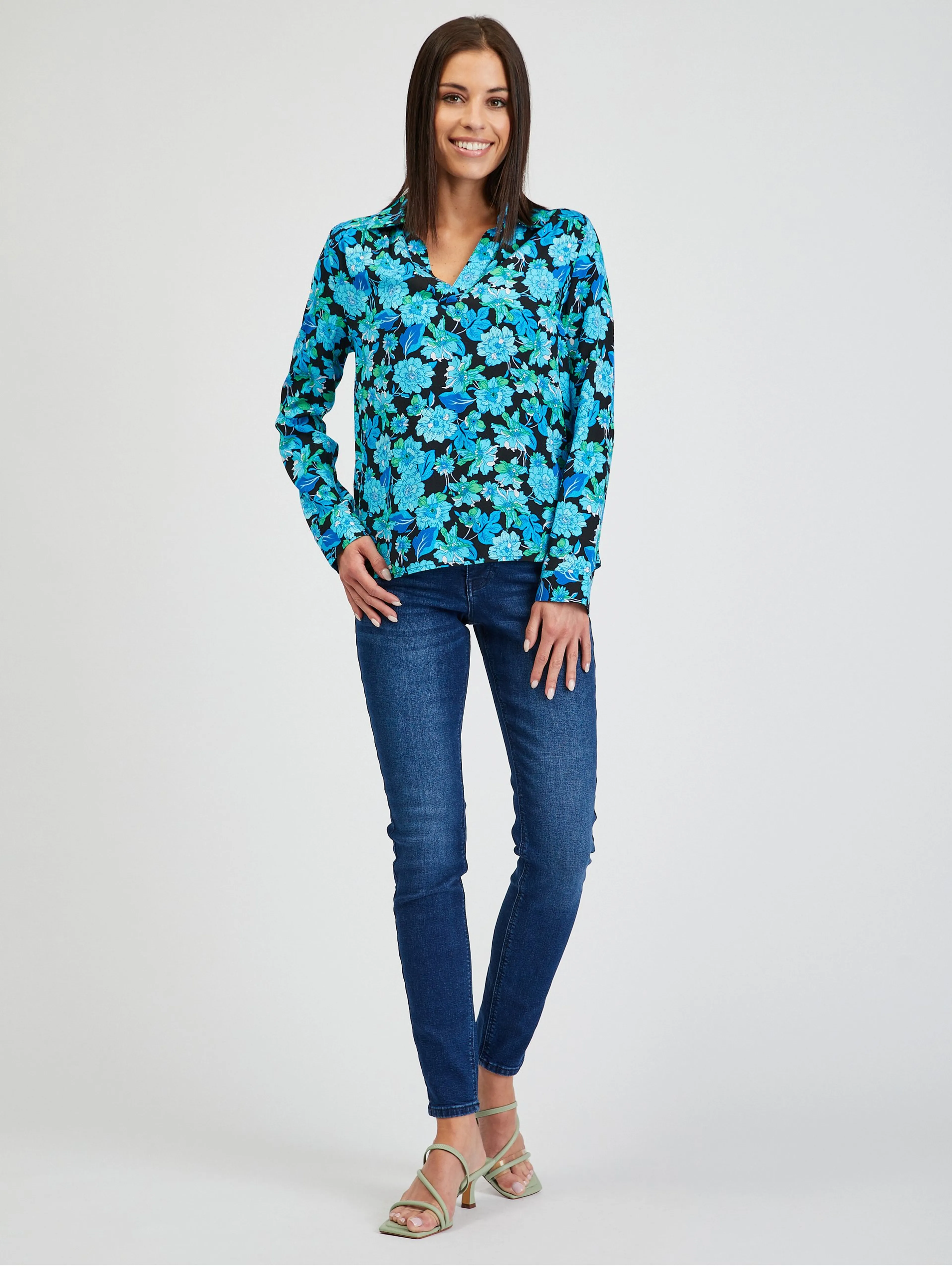 Blaue Damenbluse mit Blumenmuster ORSAY