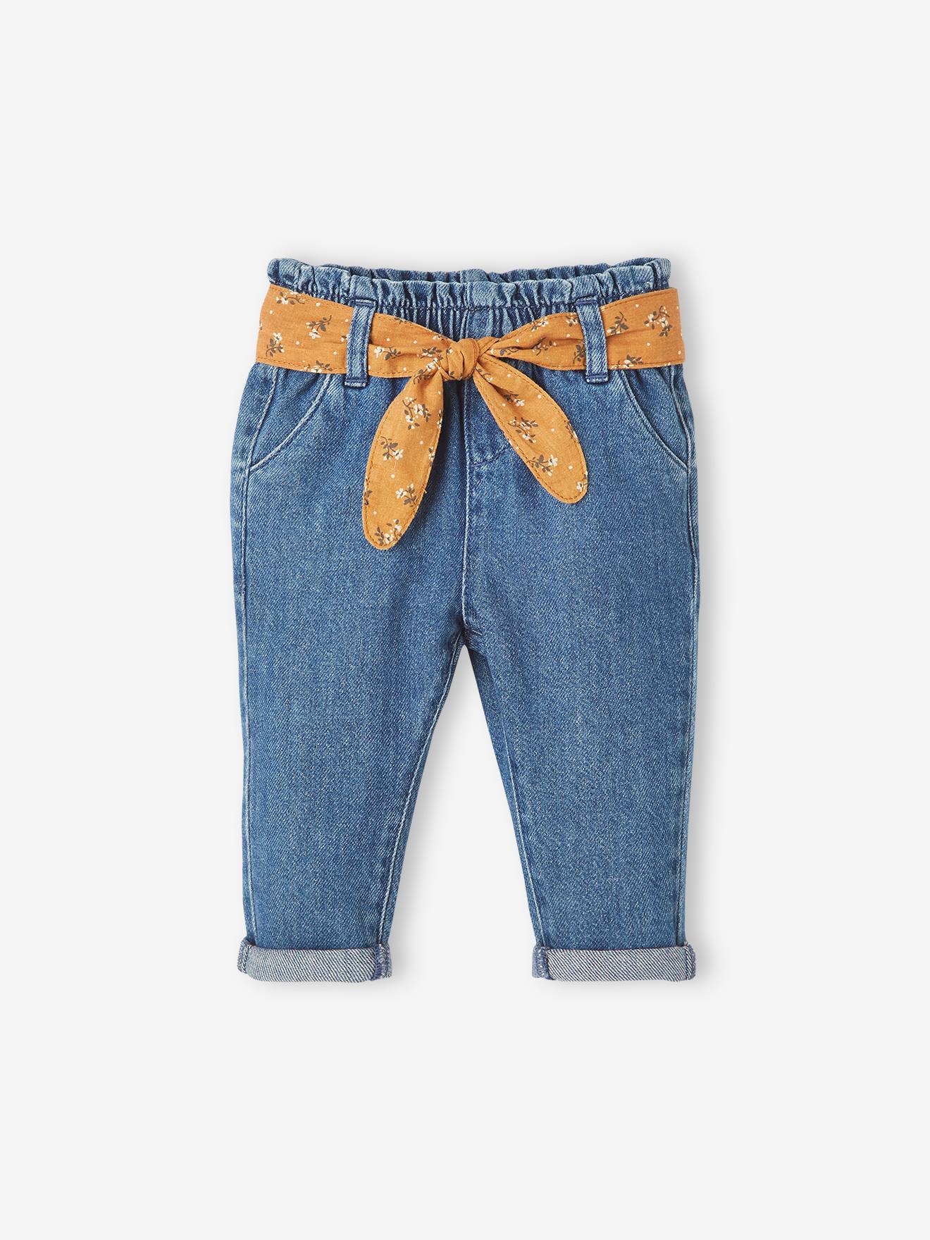 Jean avec ceinture en tissu bébé denim brut