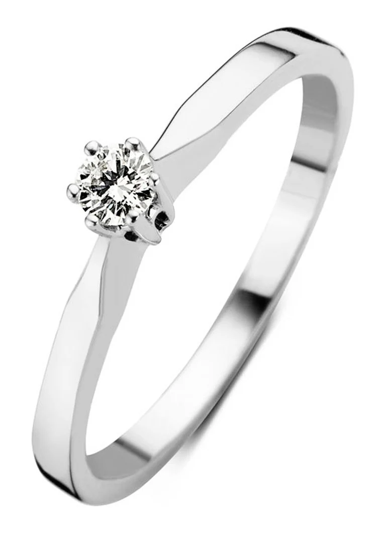 Diamond Point Beli zlati prstan z diamantom, vzgojenim v laboratoriju, 0,13 karata. 0,13 karata diamant, vzgojen v laboratoriju.