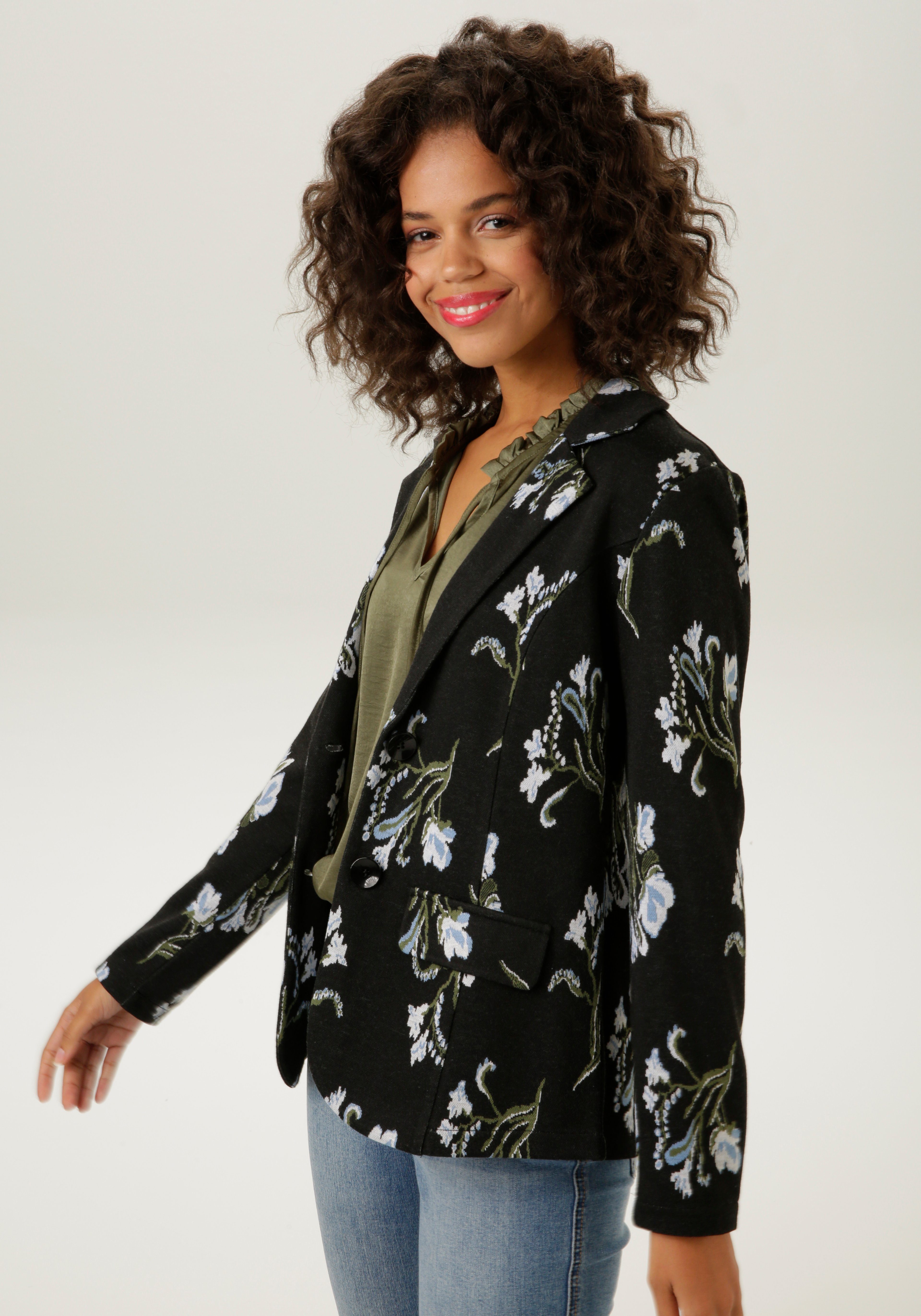 Aniston CASUAL Sweatblazer mit farbharmonischem Blumen - jedes Teil ein Unikat - NEUE KOLLEKTION