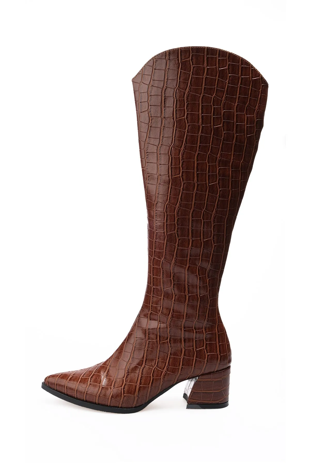 Mio Gusto  Siena Hellbraune Damen-High-Heels mit Krokodilmuster und halbem Reißverschluss an der Seite und dünnem Pelzfutter