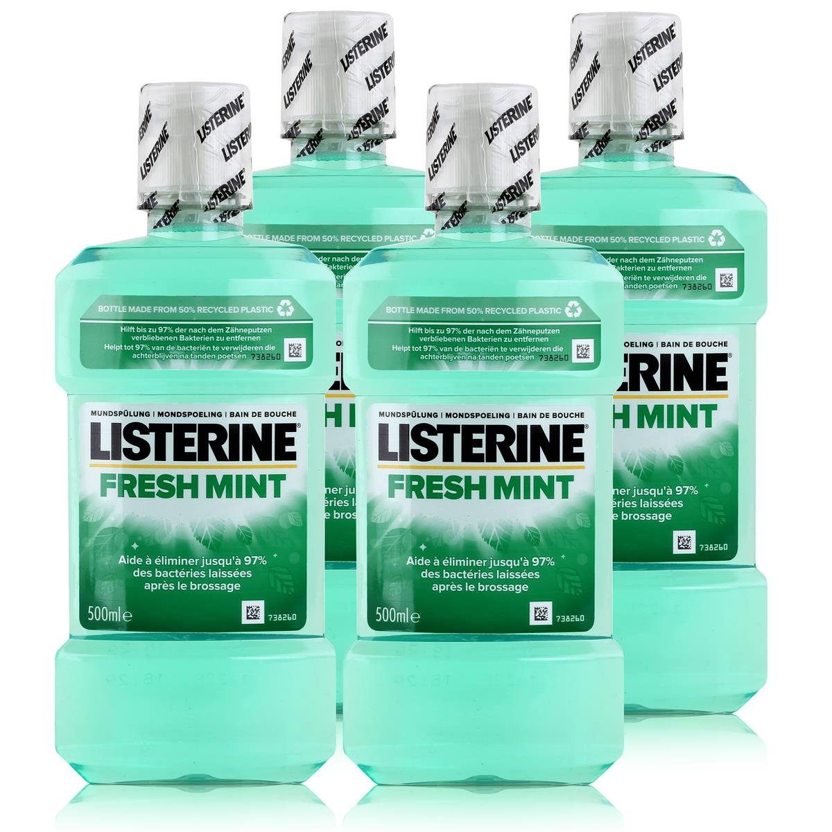 Listerine Mundspülung, Listerine Fresh Mint 500ml - Für die tägliche Mundspülung (4er Pack)