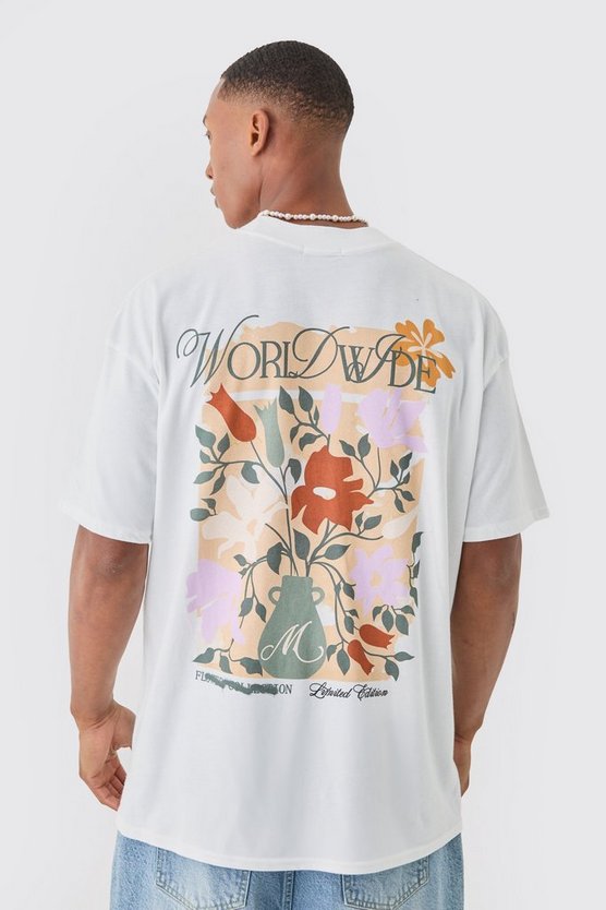 Oversize T-Shirt mit floralem Worldwide Print