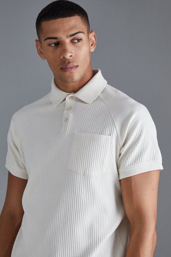 Geripptes Jersey-Poloshirt mit Tasche
